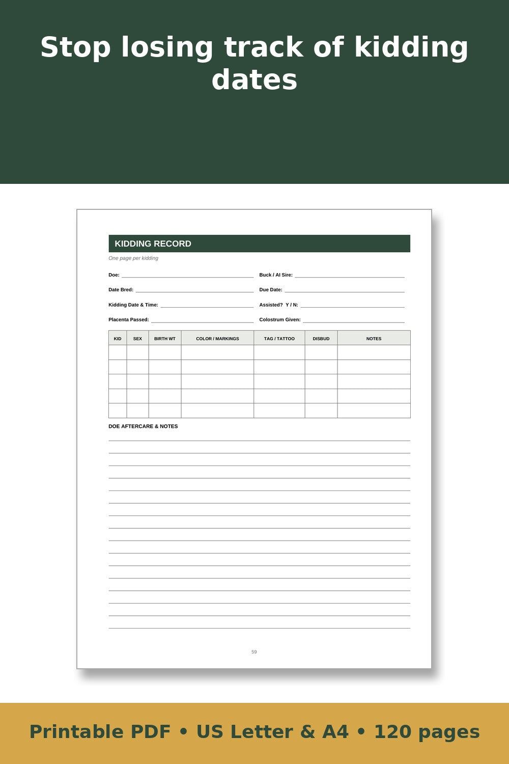 Goat Record Keeping Log Book – printable PDF preview 2