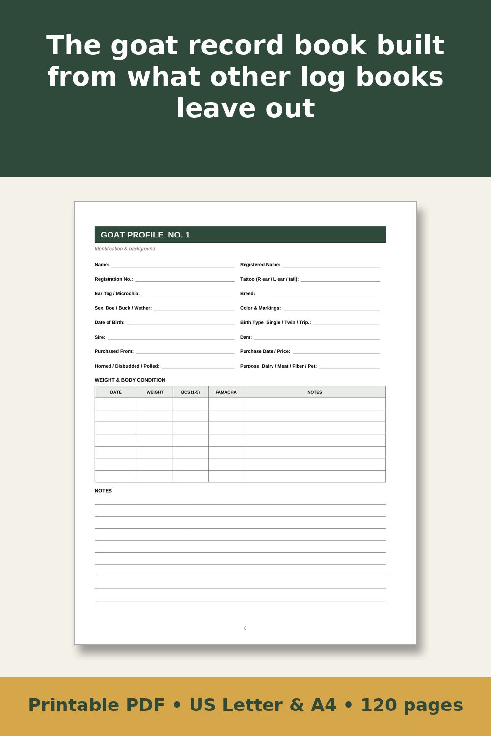 Goat Record Keeping Log Book – printable PDF preview 3