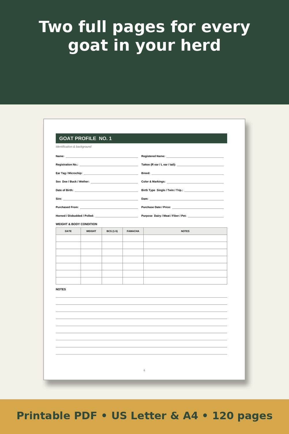 Goat Record Keeping Log Book – printable PDF preview 5