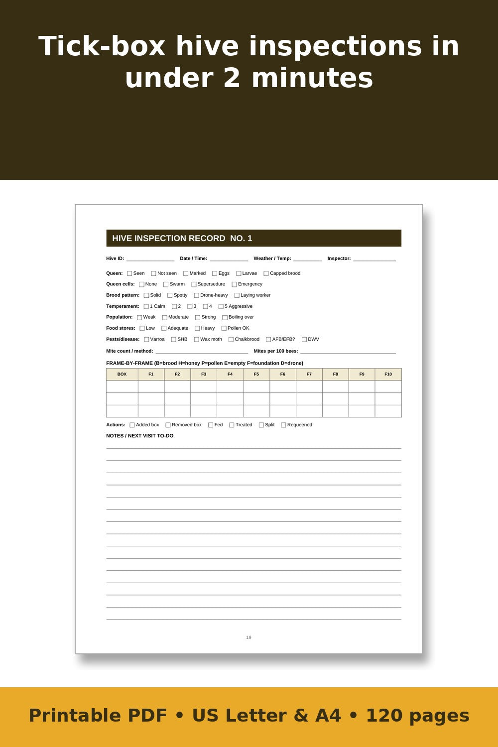 Beekeeping Log Book – printable PDF preview 2