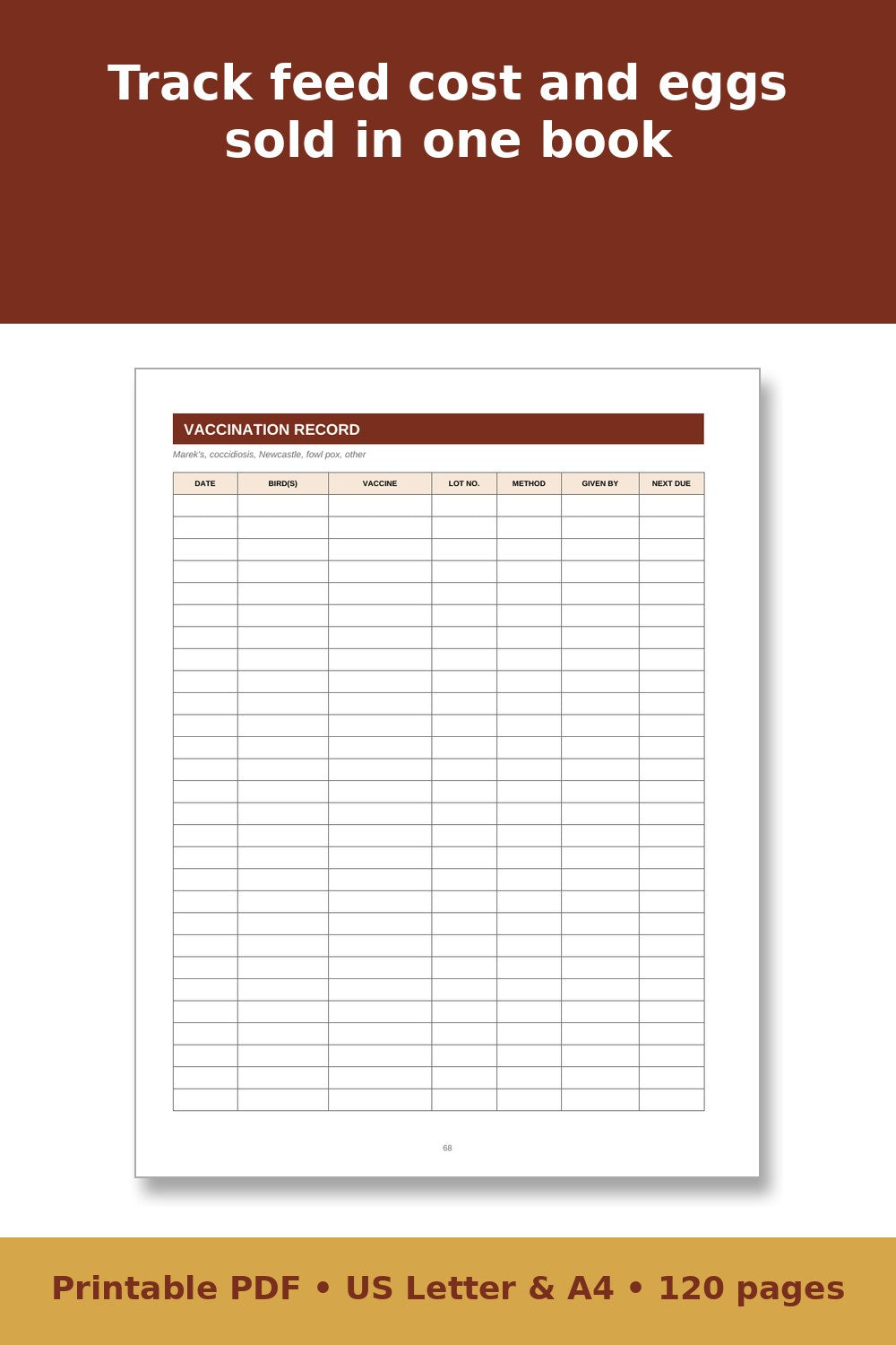 Chicken Record Keeping Log Book – printable PDF preview 4