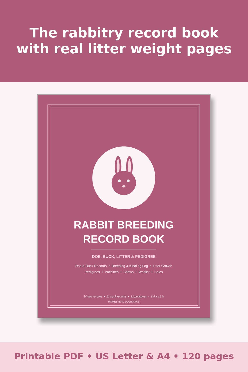 Rabbit Breeding Record Book – printable PDF preview 1