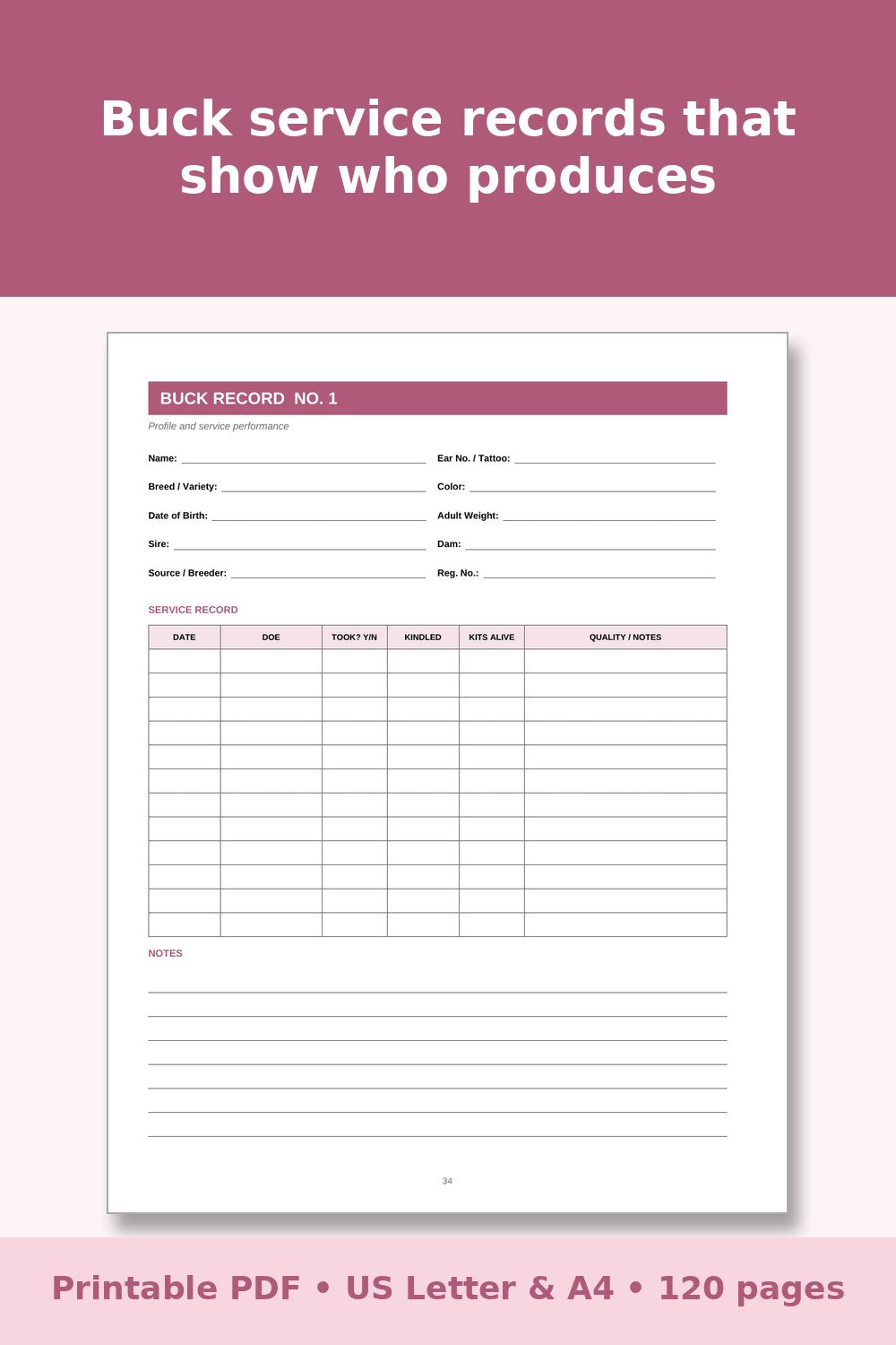 Rabbit Breeding Record Book – printable PDF preview 5