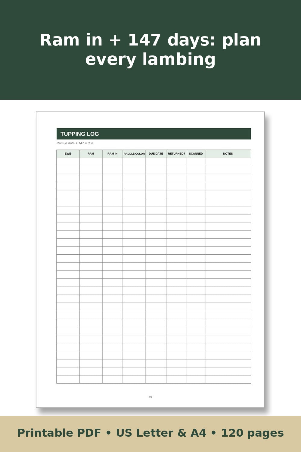 Sheep Record Keeping Log Book – printable PDF preview 2