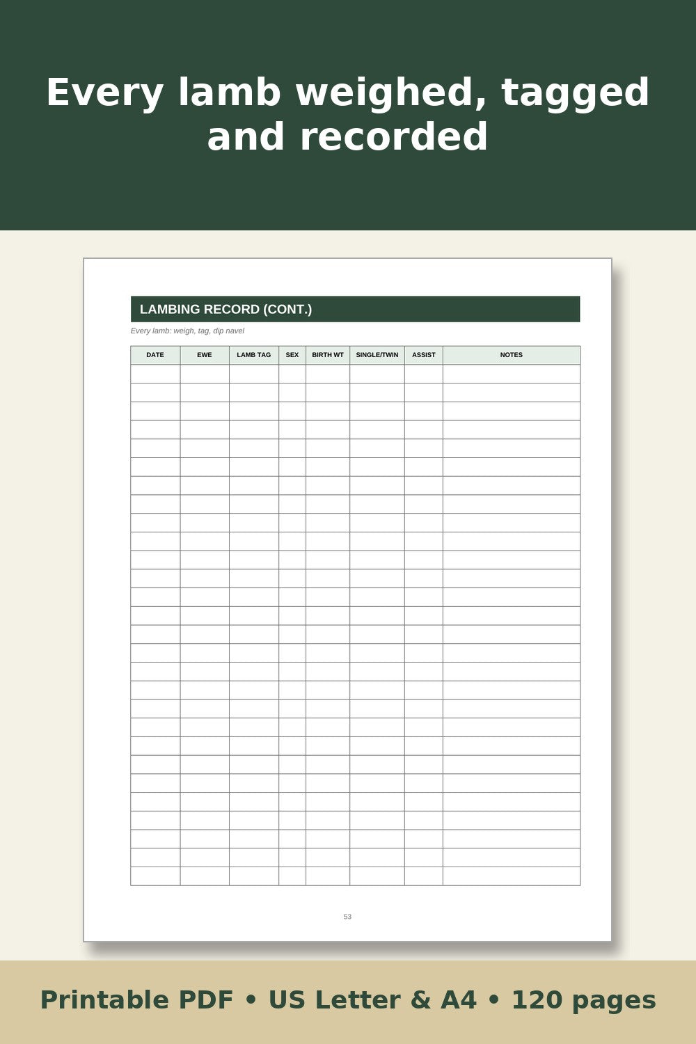 Sheep Record Keeping Log Book – printable PDF preview 5
