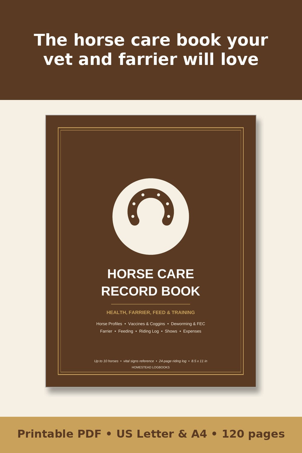 Horse Care Record Book – printable PDF preview 1