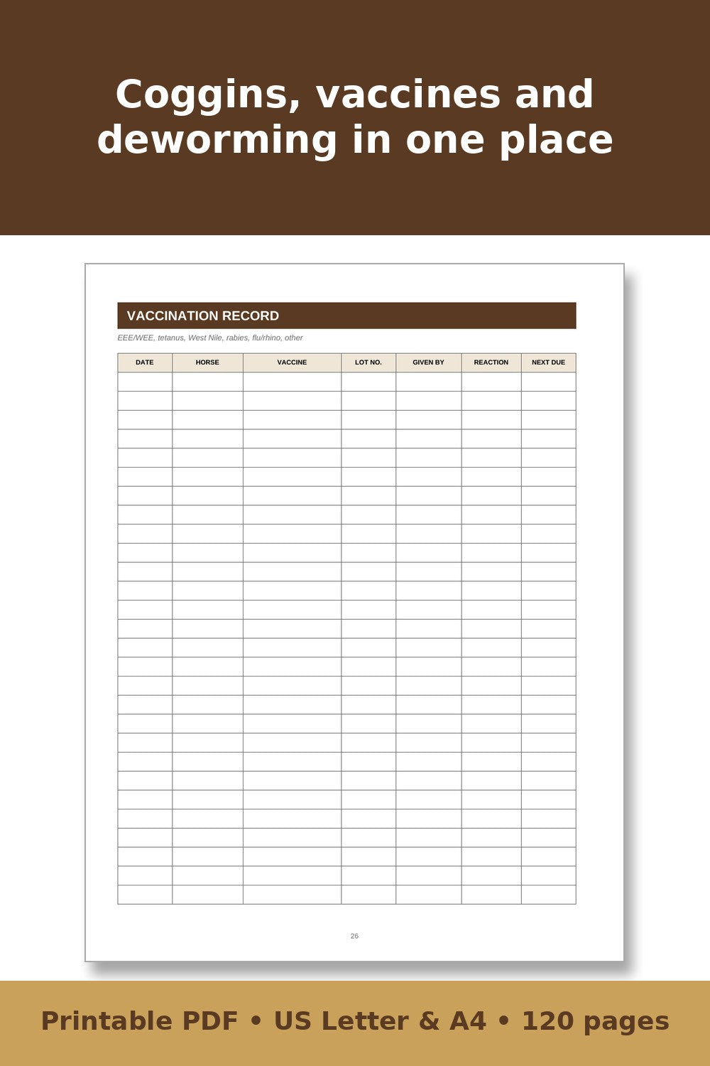 Horse Care Record Book – printable PDF preview 2