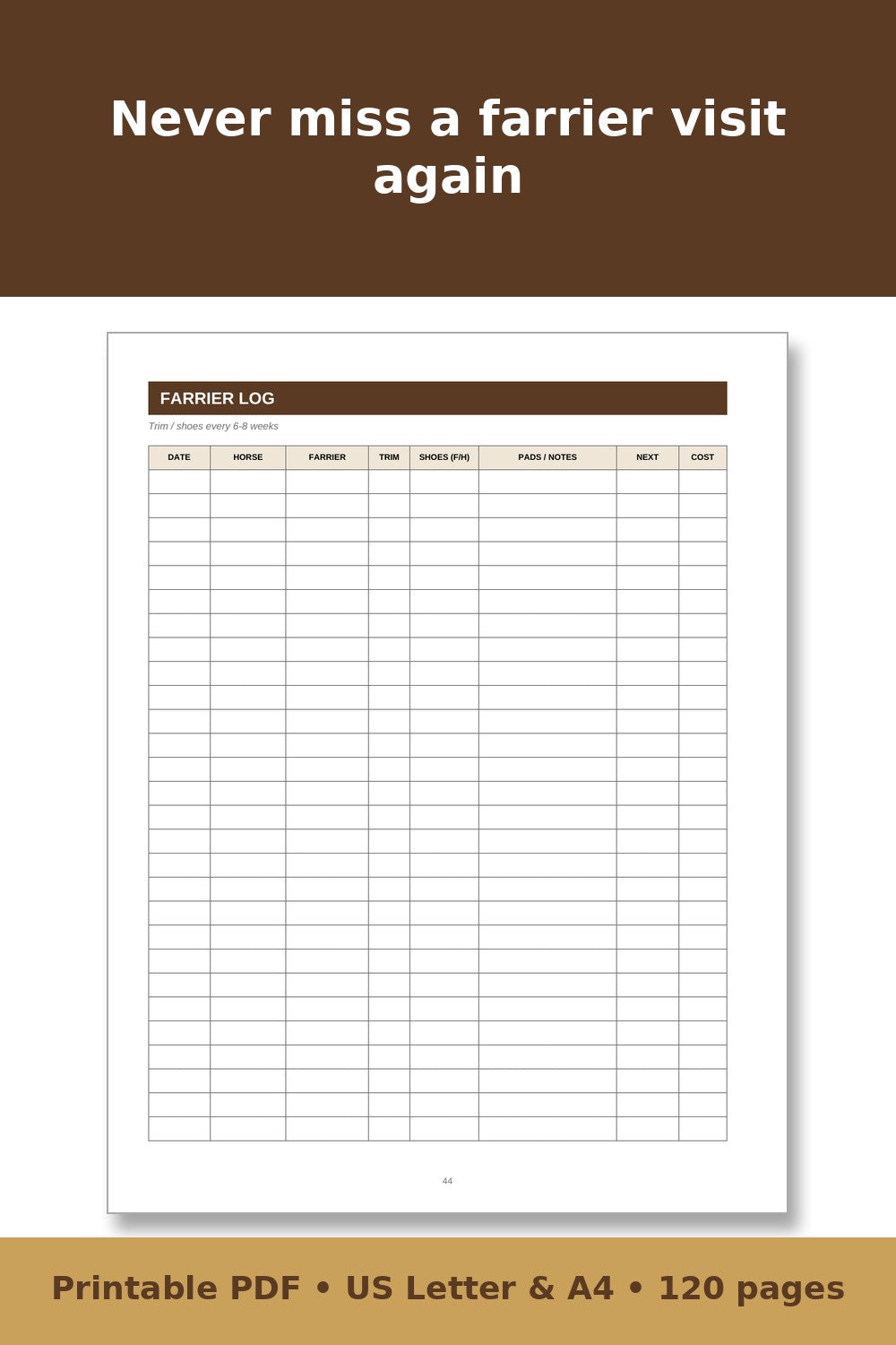 Horse Care Record Book – printable PDF preview 4