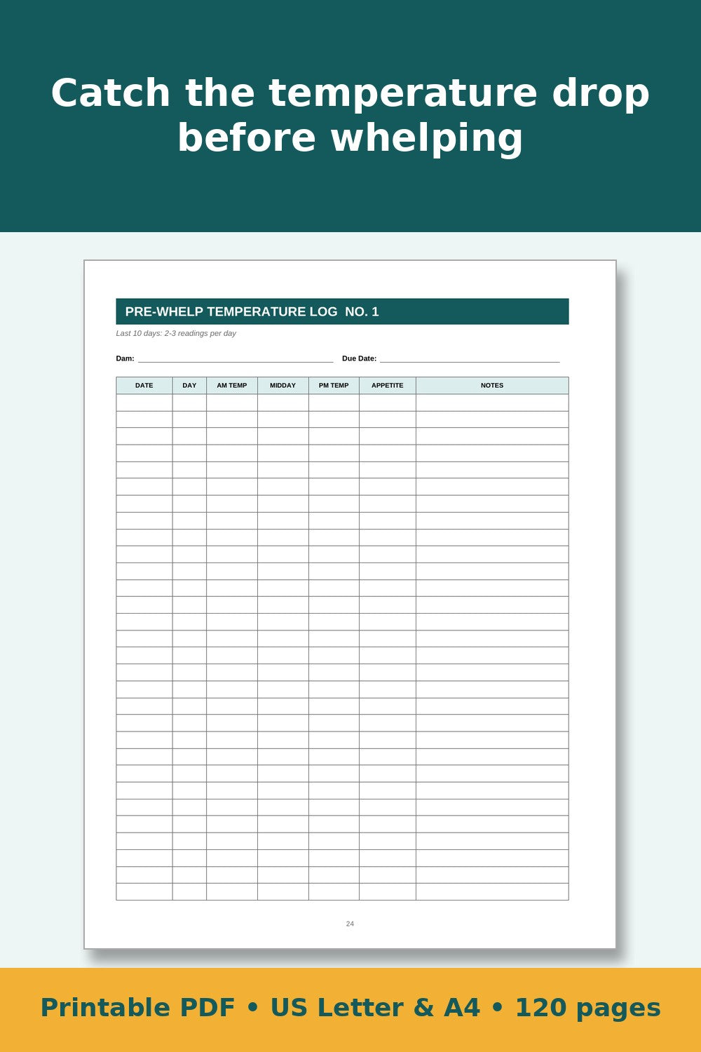Dog Breeding & Whelping Record Book – printable PDF preview 3