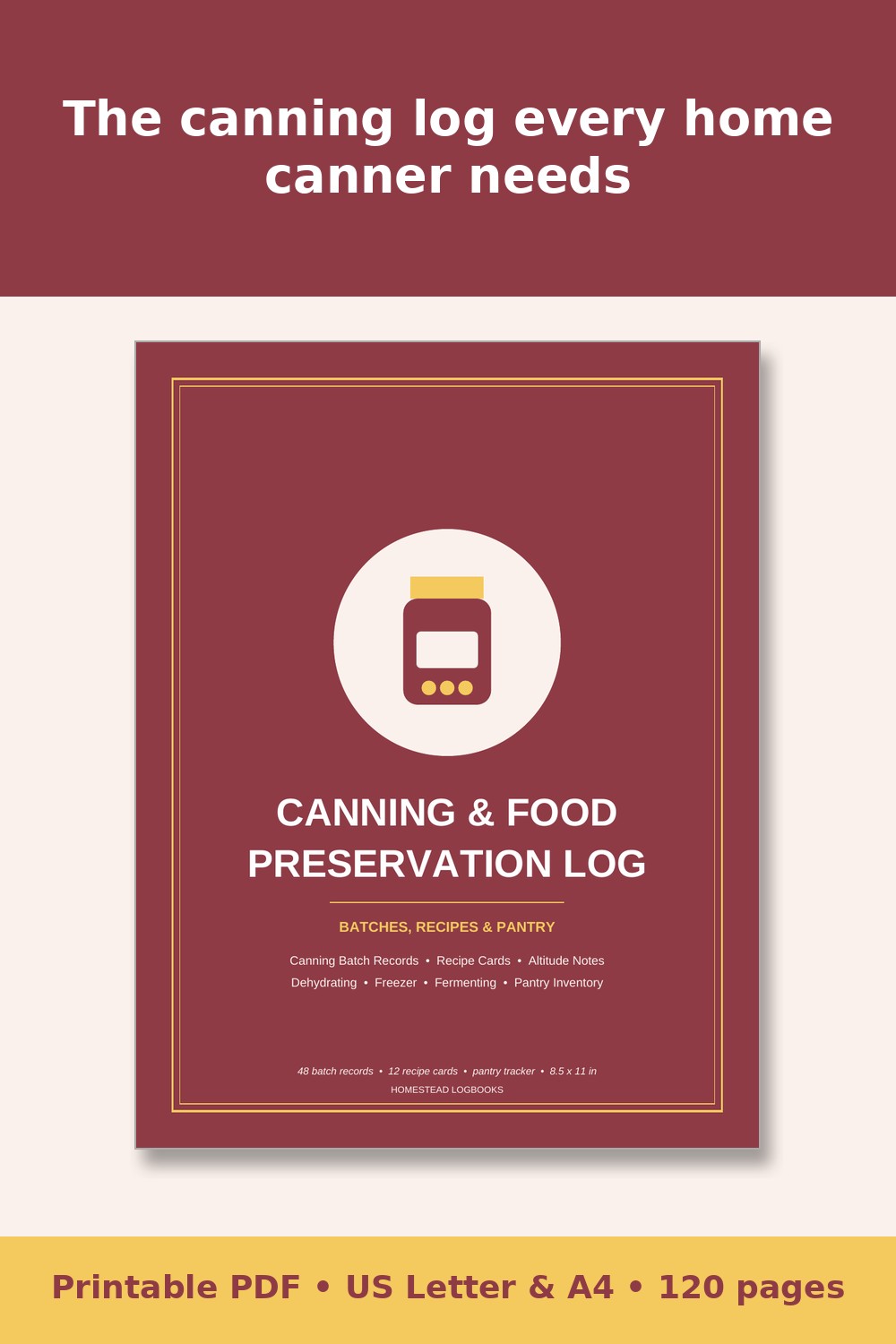 Canning and Food Preservation Log Book – printable PDF preview 1