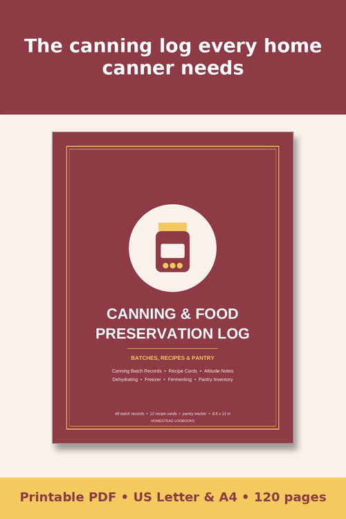 Canning and Food Preservation Log Book – printable PDF preview 1
