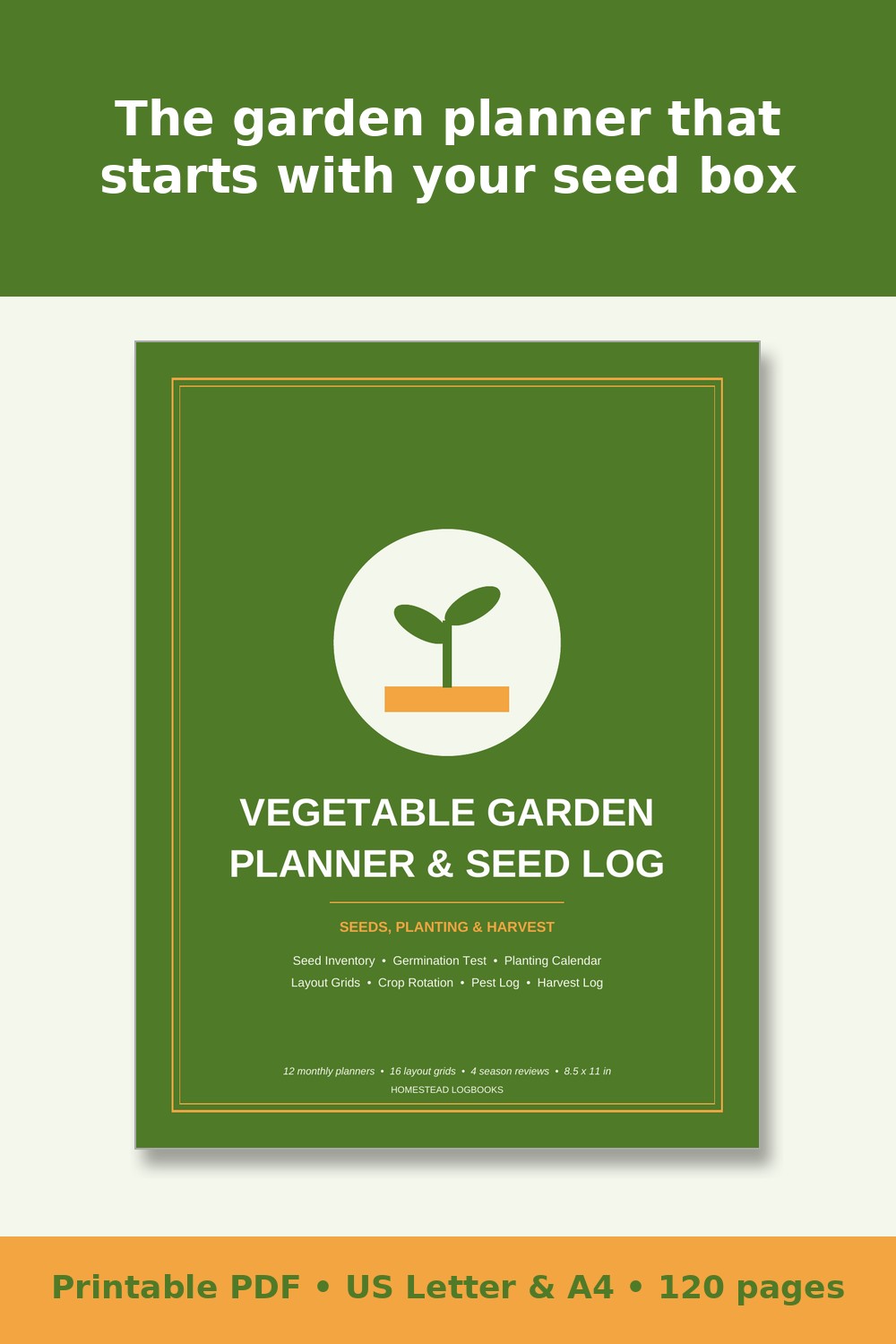 Vegetable Garden Planner and Seed Log – printable PDF preview 1