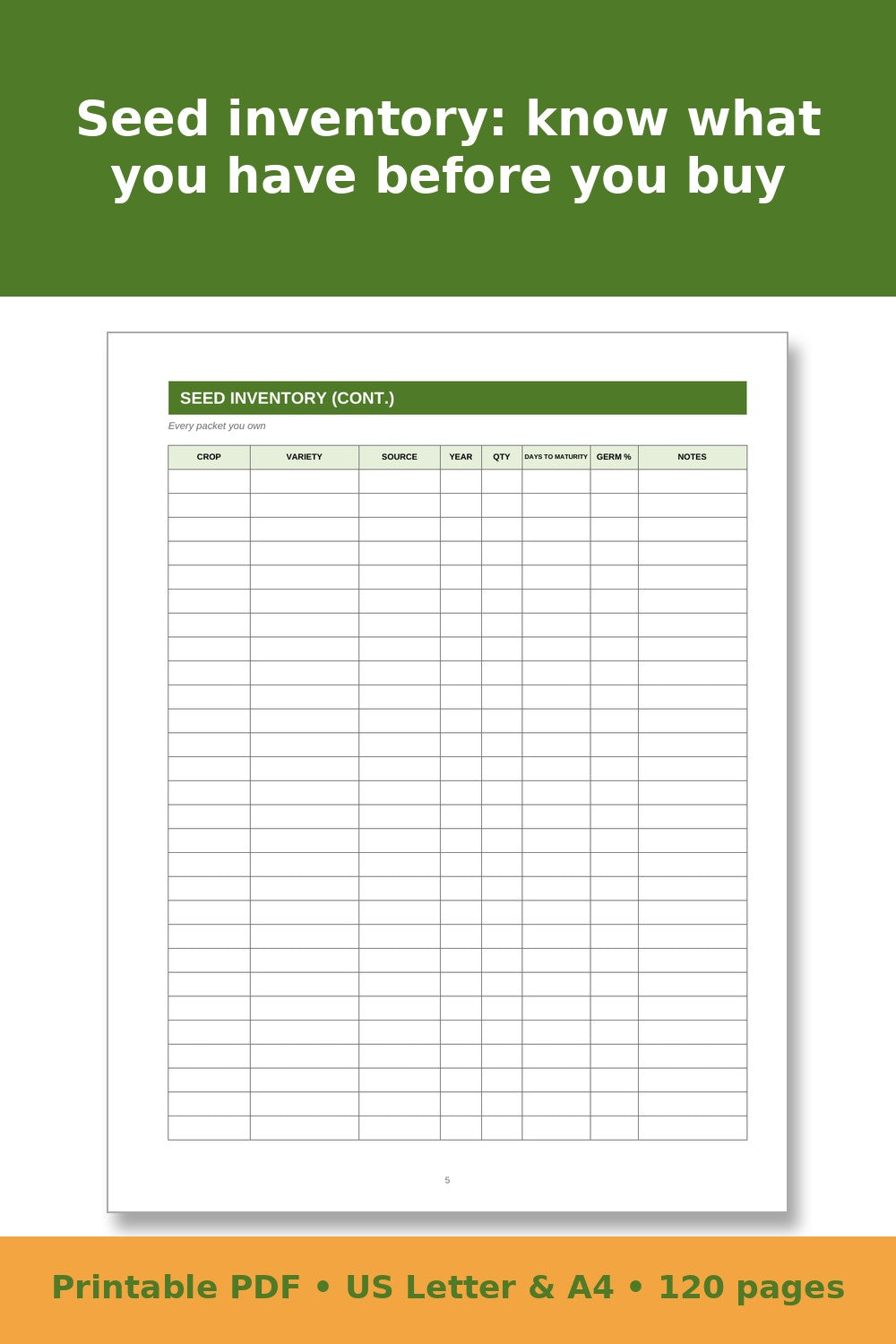 Vegetable Garden Planner and Seed Log – printable PDF preview 2