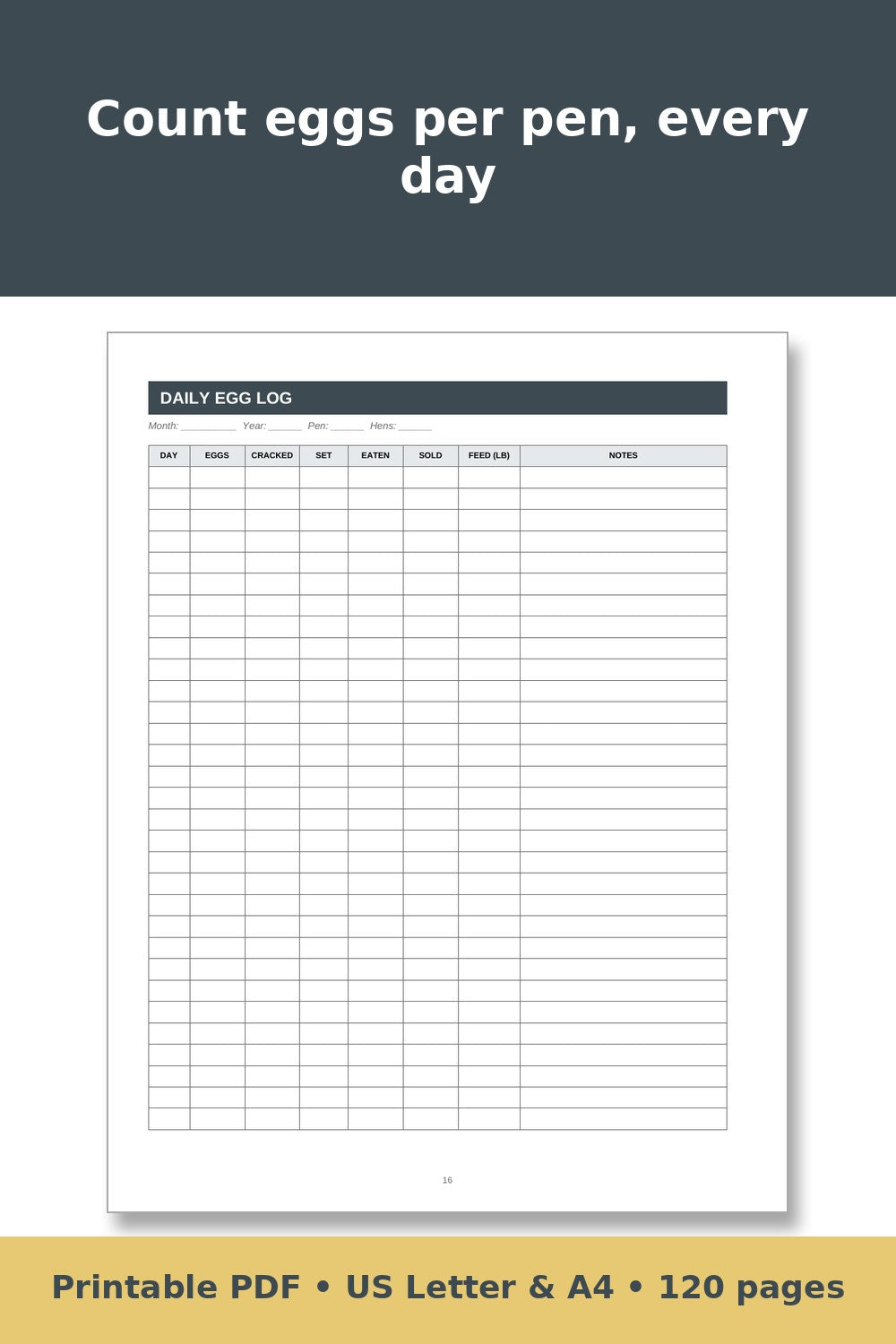 Quail Record Keeping Log Book – printable PDF preview 2