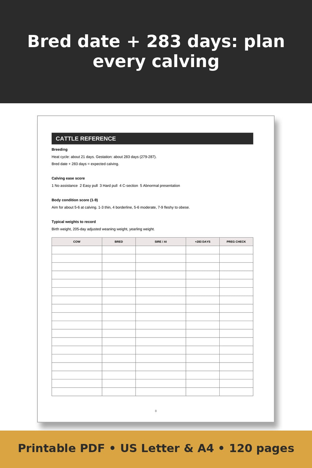 Cattle Record Keeping Log Book – printable PDF preview 2
