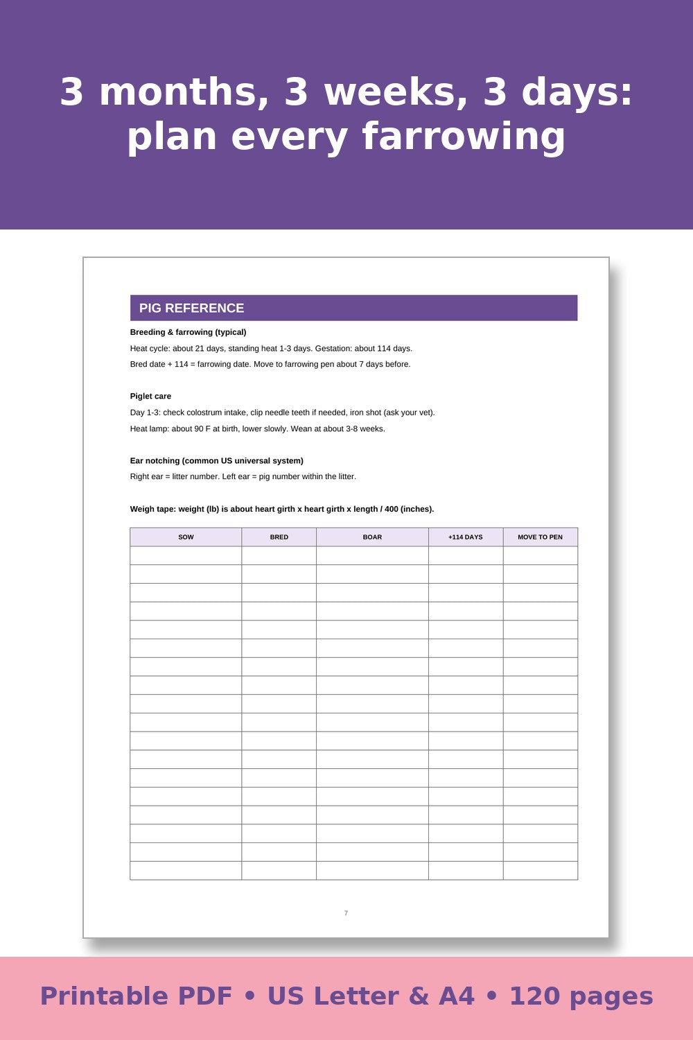 Pig Record Keeping Log Book – printable PDF preview 2