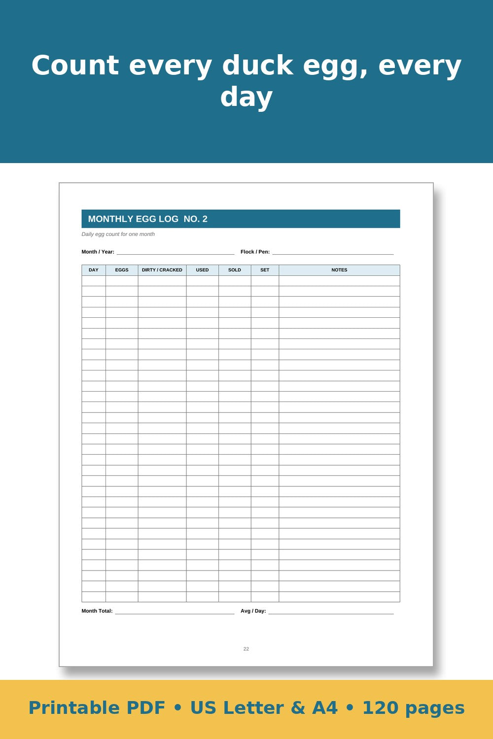 Duck Record Keeping Log Book – printable PDF preview 2