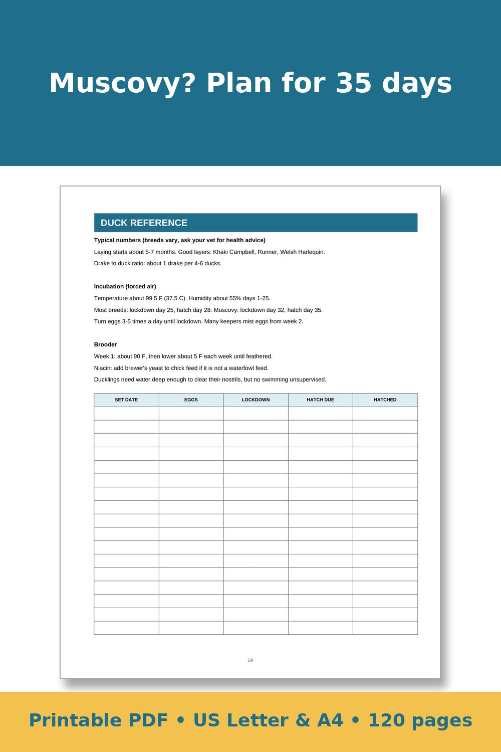 Duck Record Keeping Log Book – printable PDF preview 4