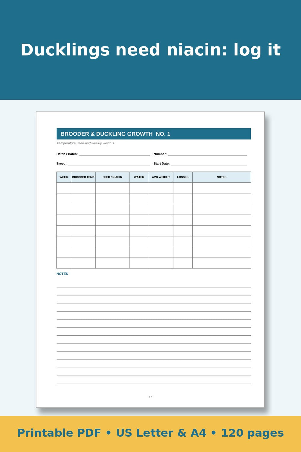 Duck Record Keeping Log Book – printable PDF preview 5