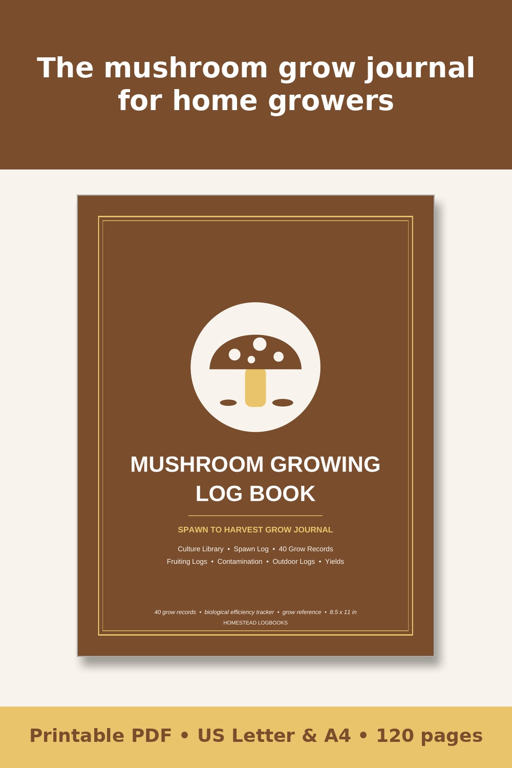 Mushroom Growing Log Book – printable PDF preview 1