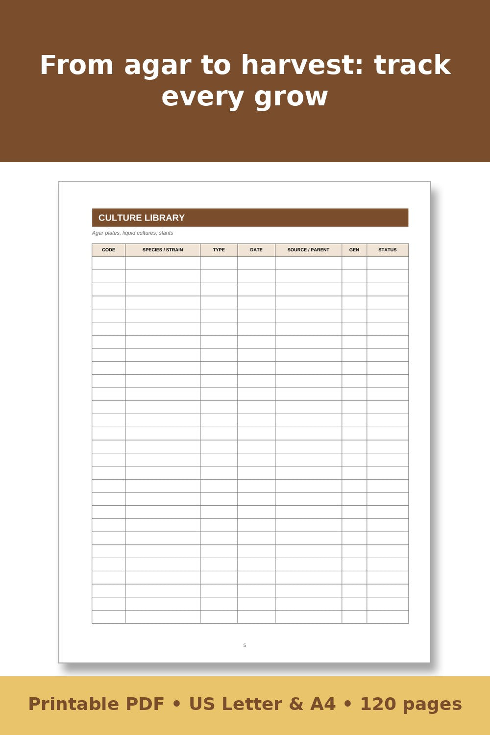 Mushroom Growing Log Book – printable PDF preview 2