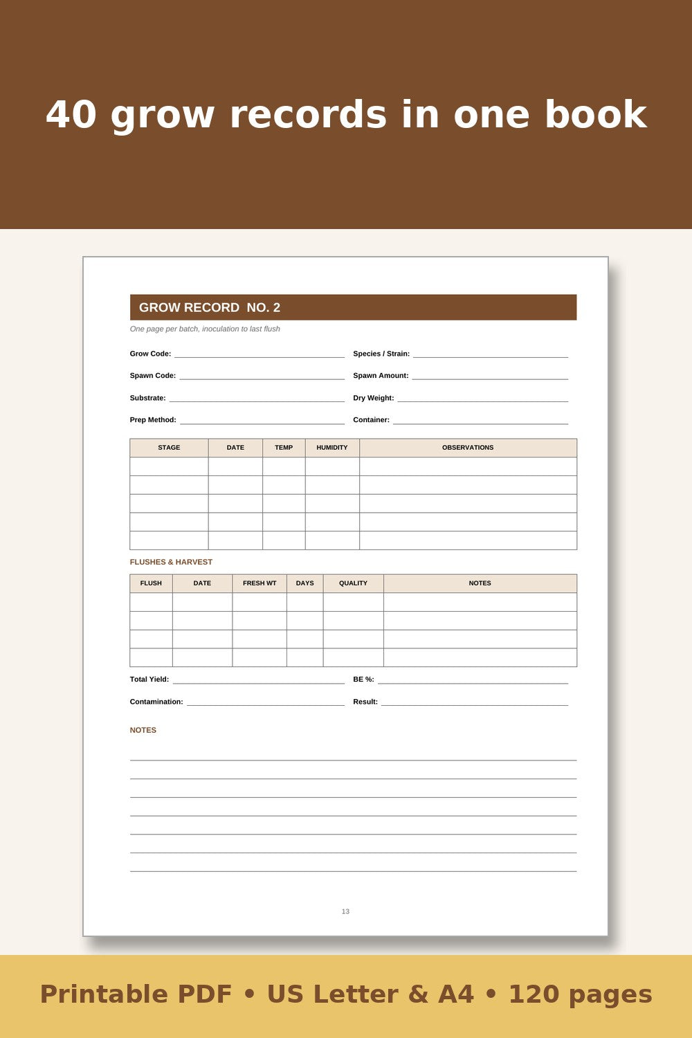 Mushroom Growing Log Book – printable PDF preview 3