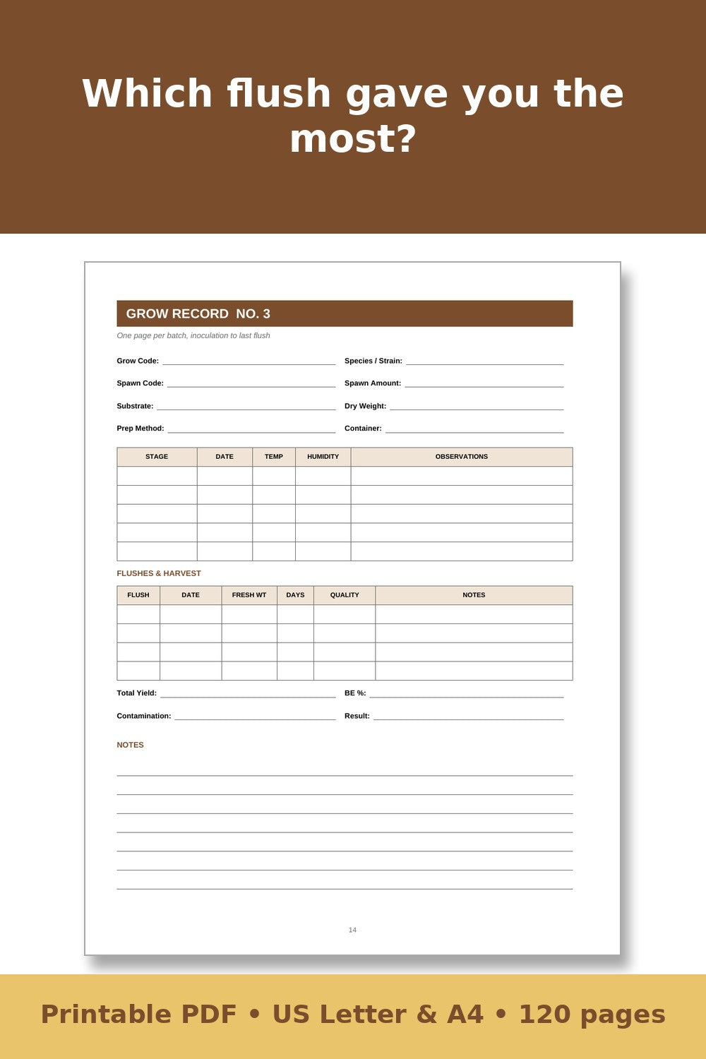 Mushroom Growing Log Book – printable PDF preview 4