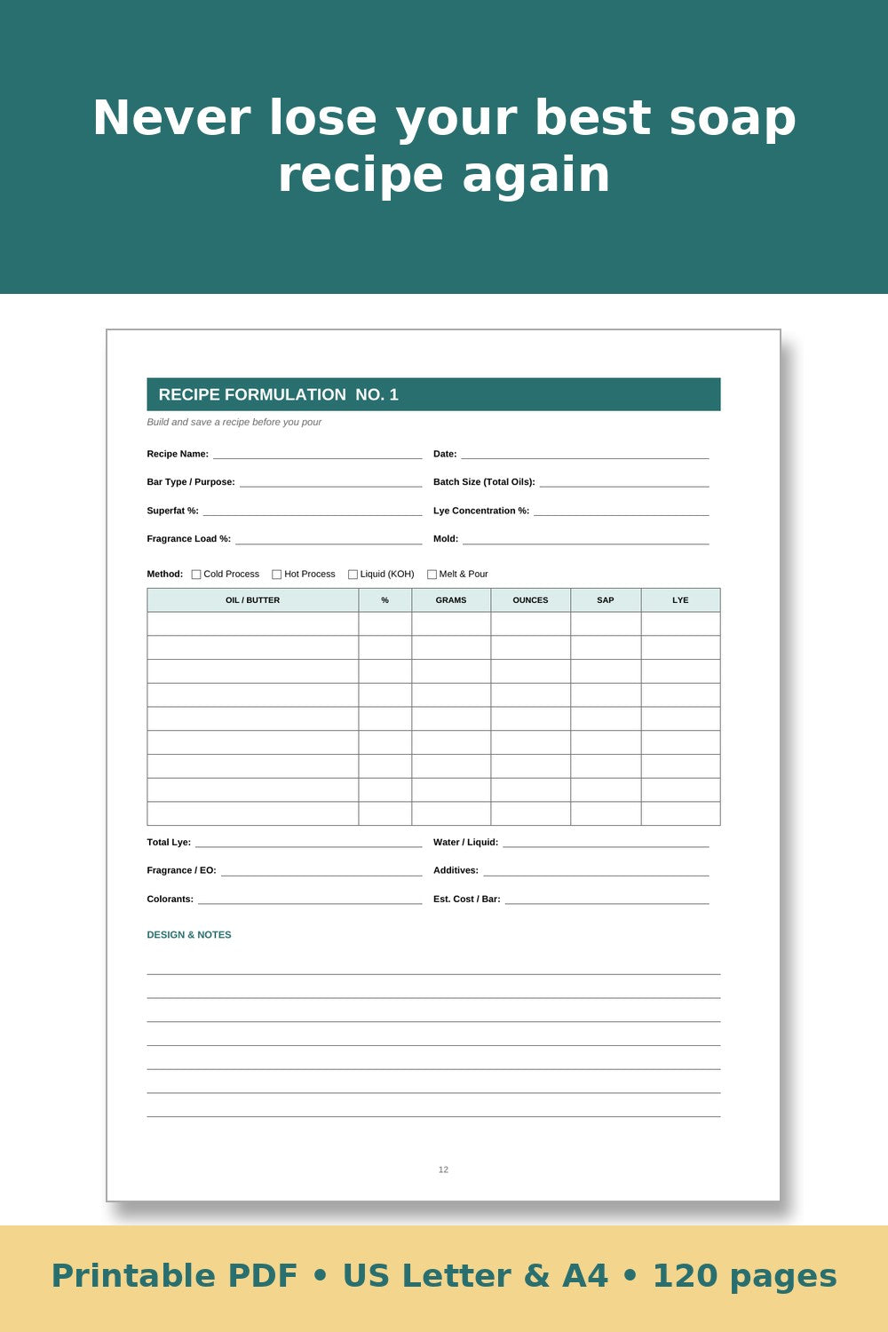 Soap Making Log Book – printable PDF preview 2