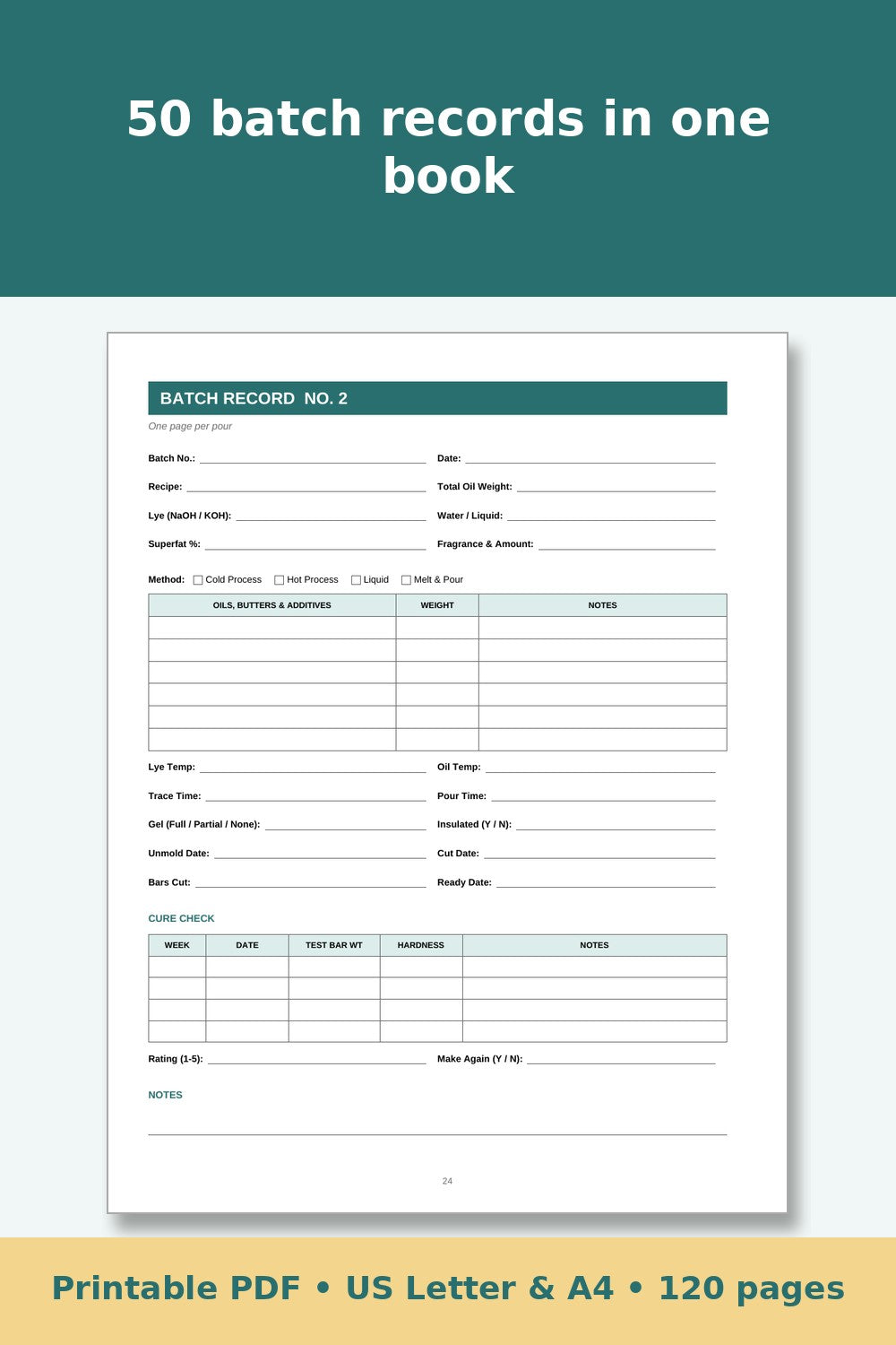 Soap Making Log Book – printable PDF preview 3
