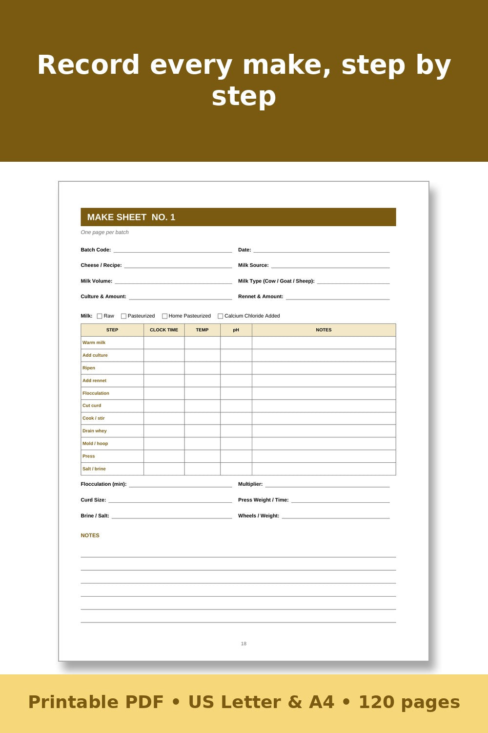 Cheese Making Log Book – printable PDF preview 2