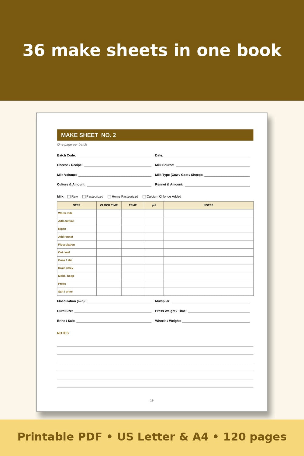Cheese Making Log Book – printable PDF preview 3