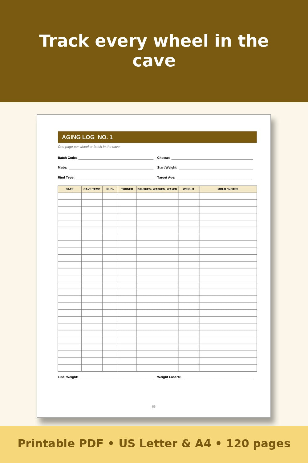 Cheese Making Log Book – printable PDF preview 5