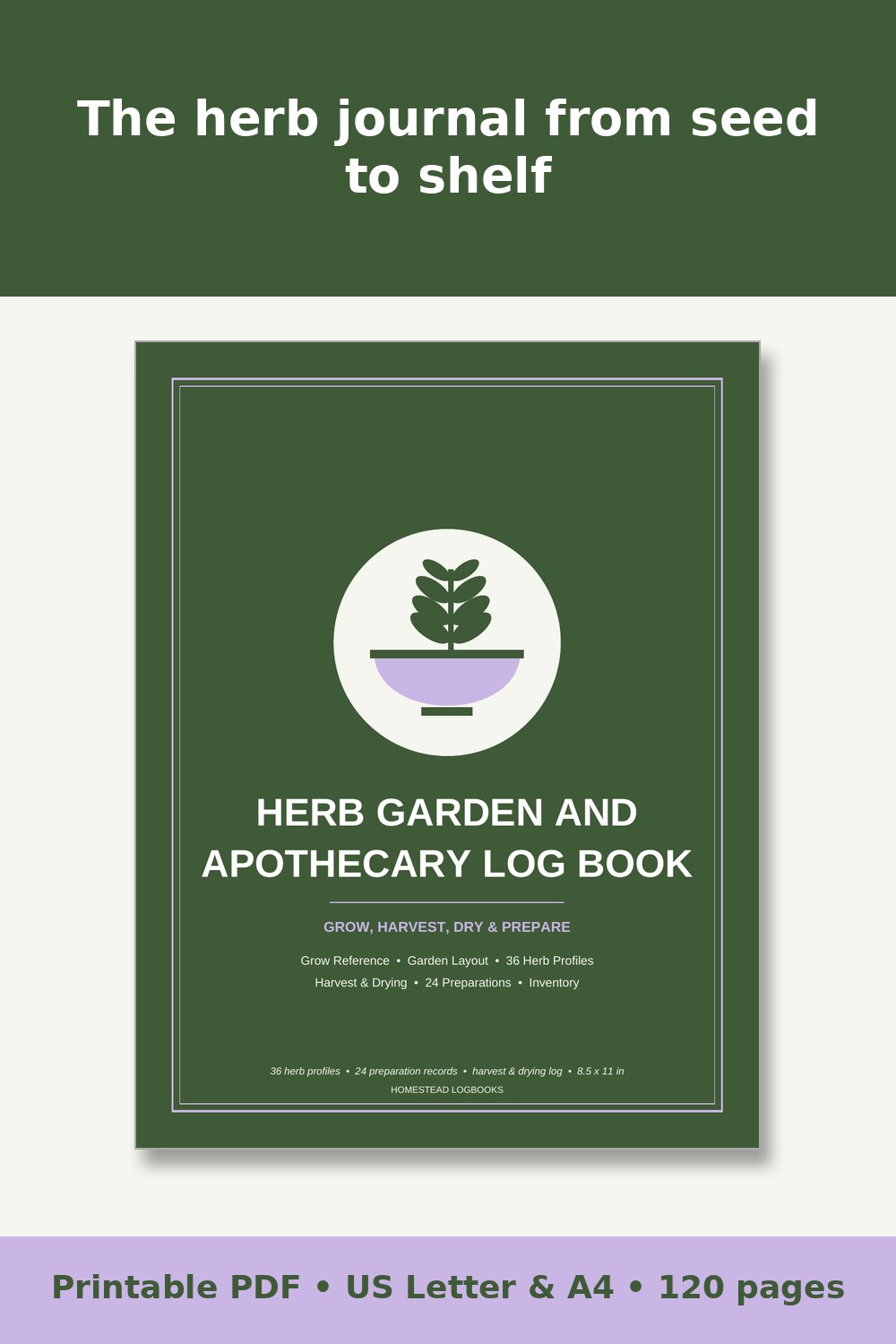 Herb Garden and Apothecary Log Book – printable PDF preview 1