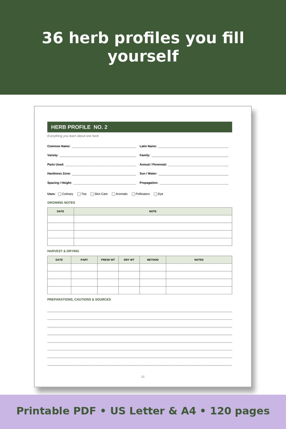 Herb Garden and Apothecary Log Book – printable PDF preview 2