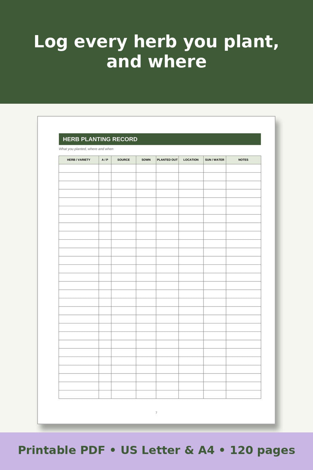 Herb Garden and Apothecary Log Book – printable PDF preview 3