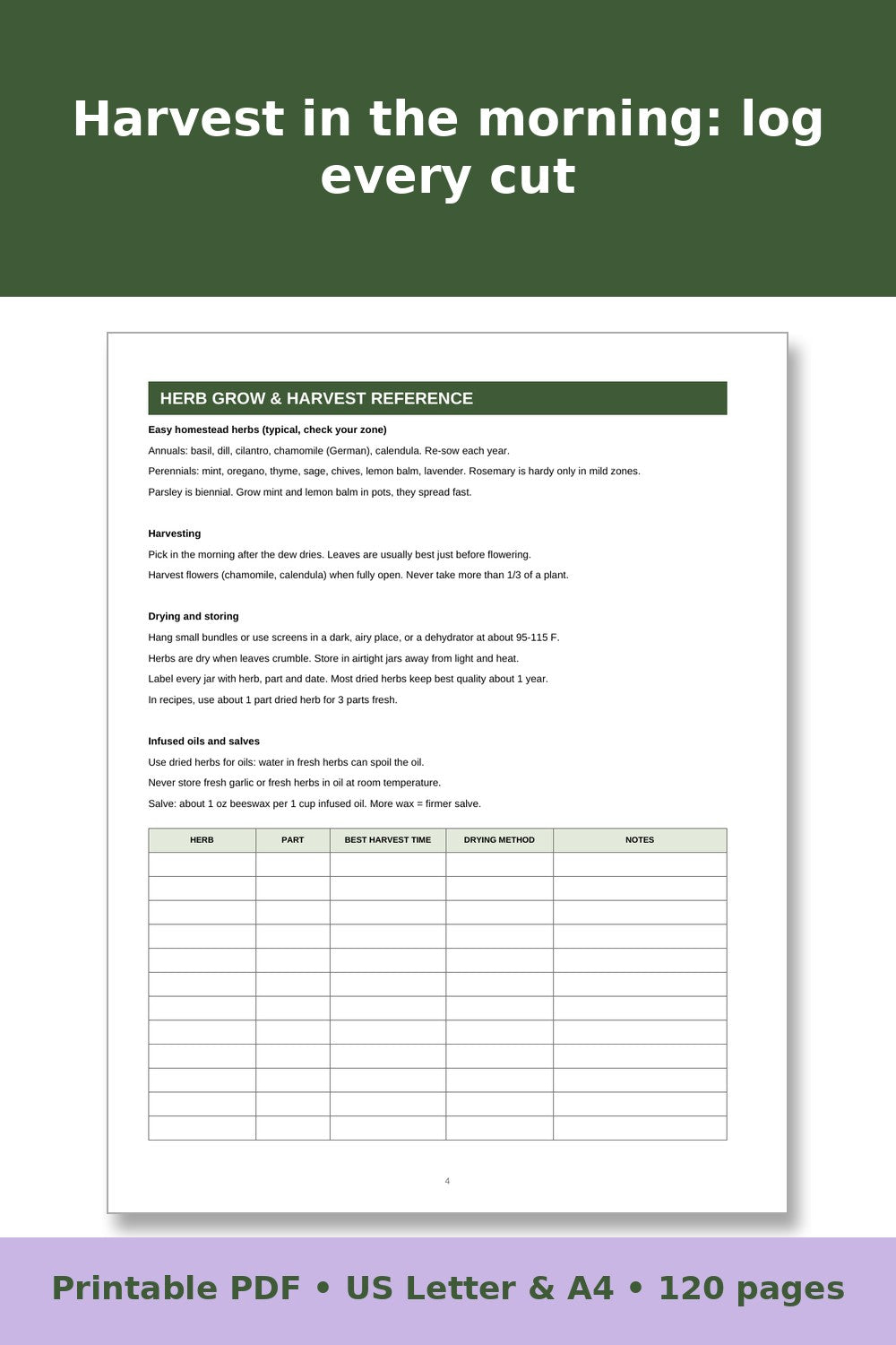 Herb Garden and Apothecary Log Book – printable PDF preview 4