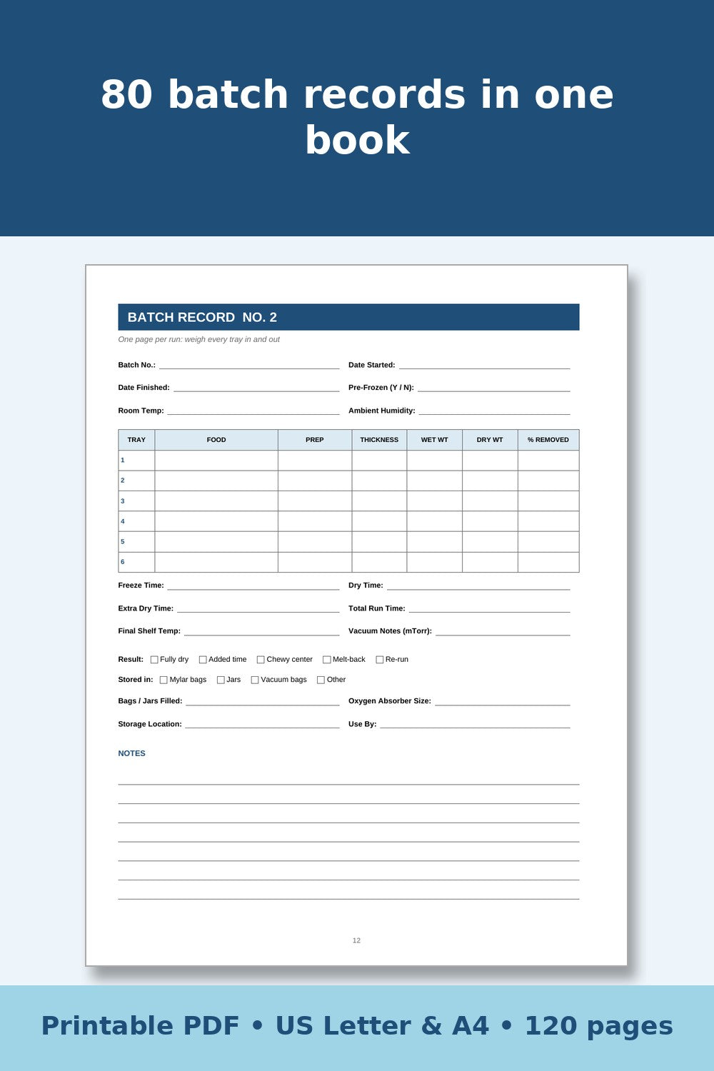 Freeze Drying Log Book – printable PDF preview 3