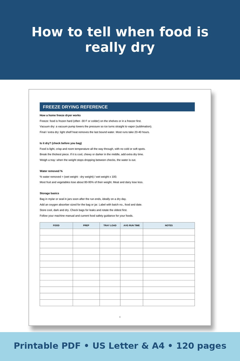 Freeze Drying Log Book – printable PDF preview 4