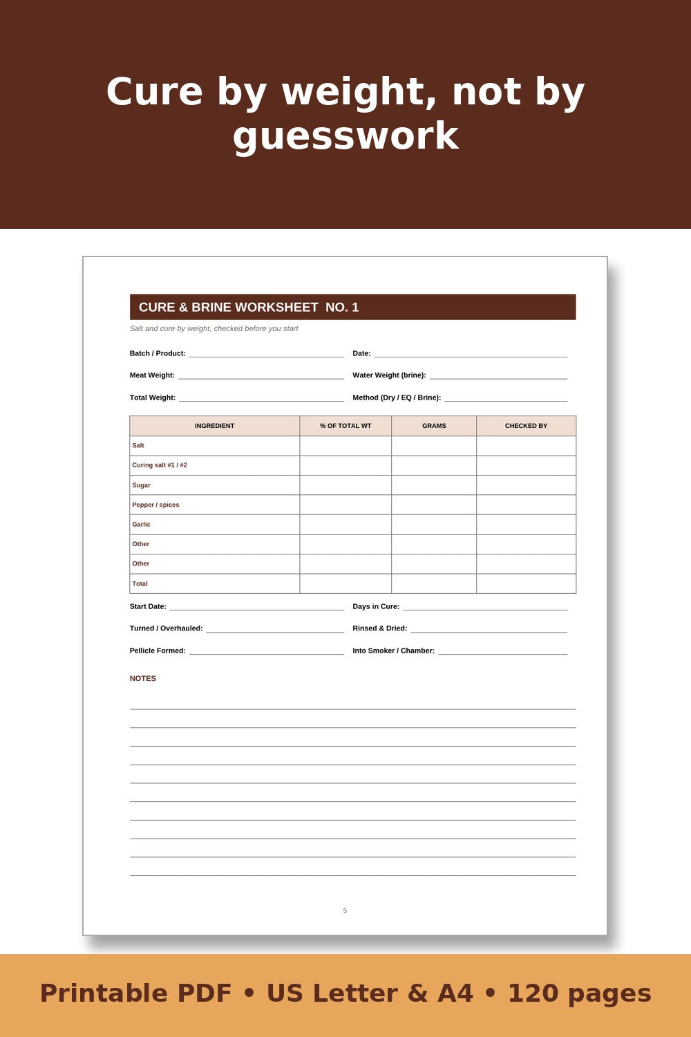 Smokehouse and Home Butchering Log Book – printable PDF preview 4