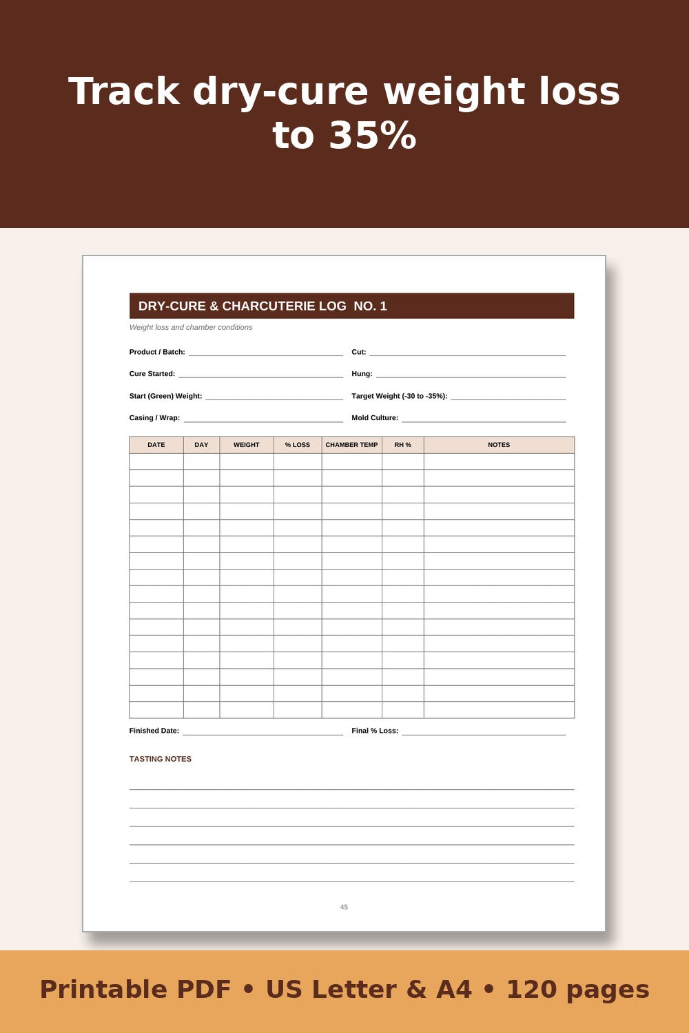 Smokehouse and Home Butchering Log Book – printable PDF preview 5