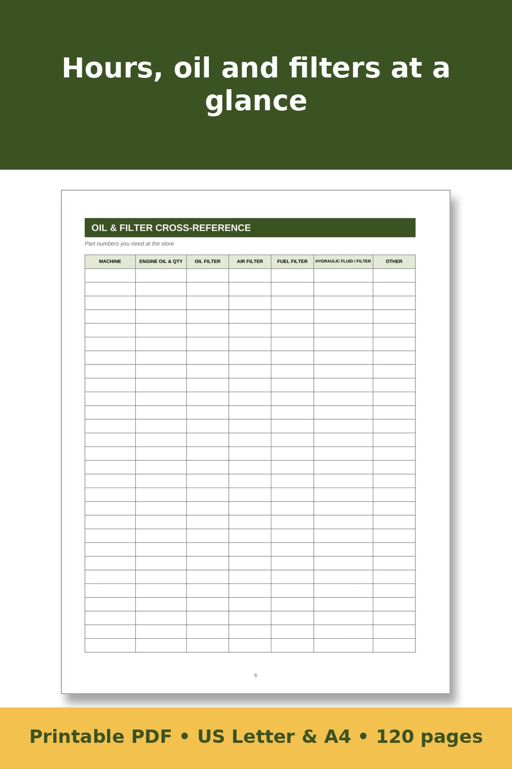 Farm Equipment and Tractor Maintenance Log Book – printable PDF preview 2