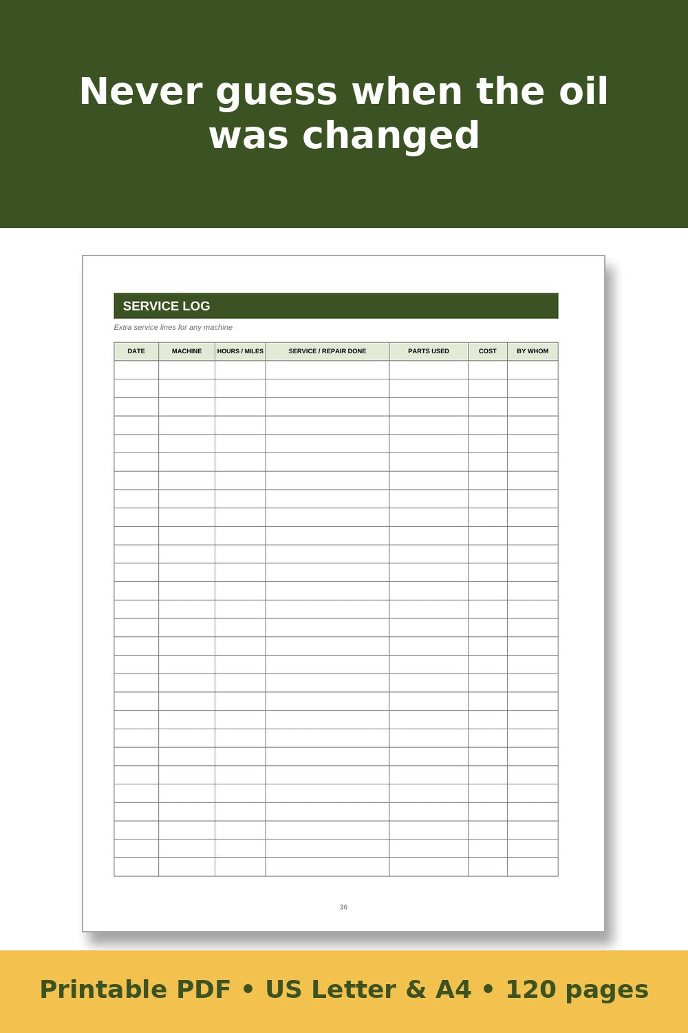 Farm Equipment and Tractor Maintenance Log Book – printable PDF preview 4