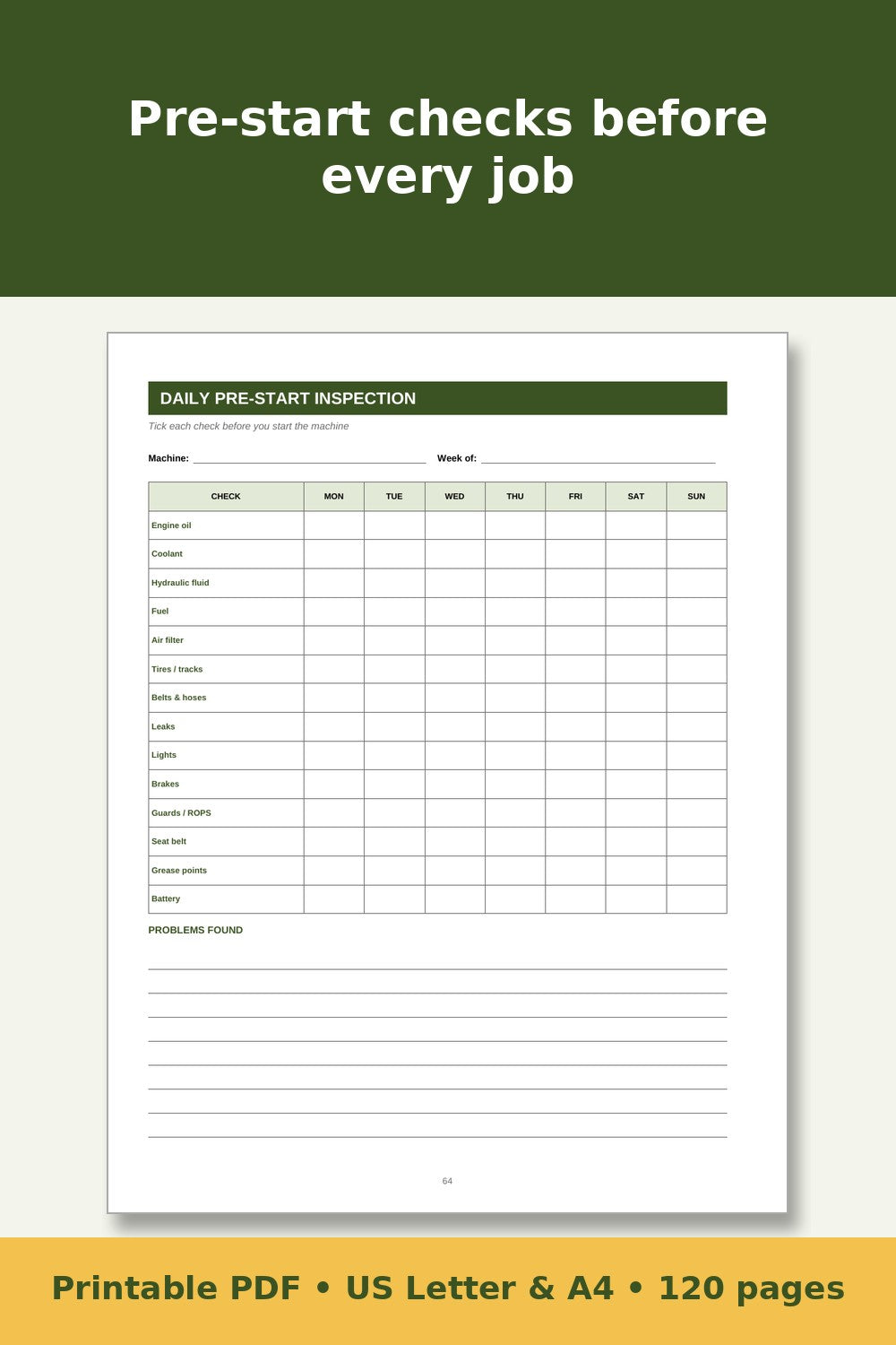 Farm Equipment and Tractor Maintenance Log Book – printable PDF preview 5