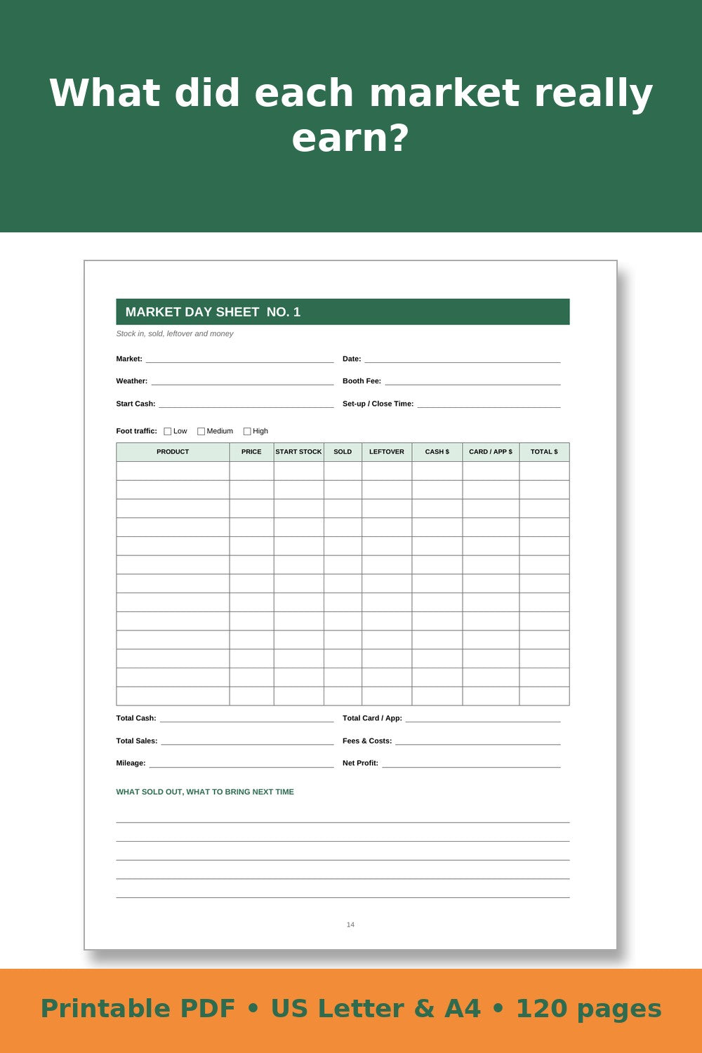 Farmers Market and Farm Stand Sales Log Book – printable PDF preview 2