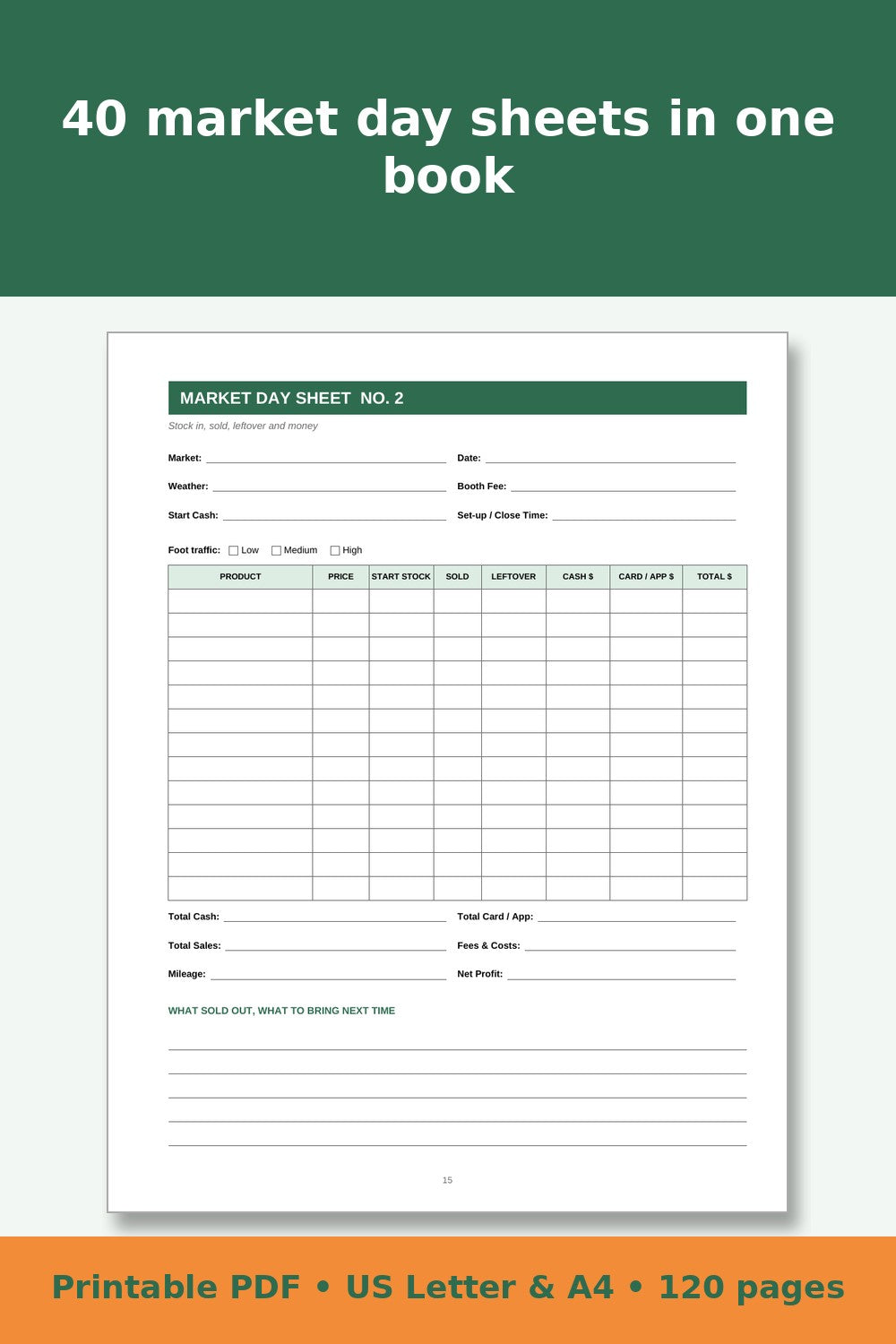Farmers Market and Farm Stand Sales Log Book – printable PDF preview 3