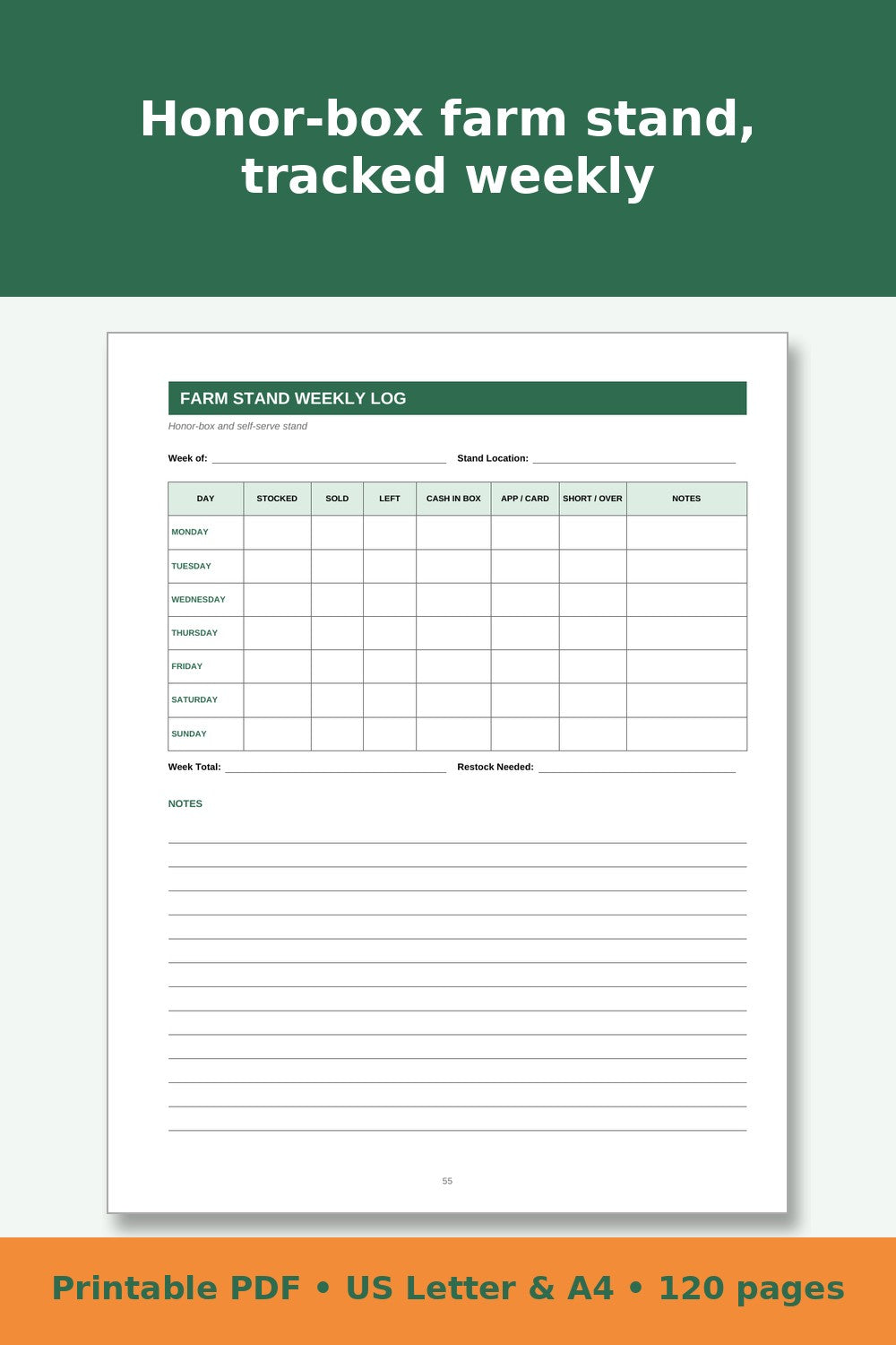 Farmers Market and Farm Stand Sales Log Book – printable PDF preview 5
