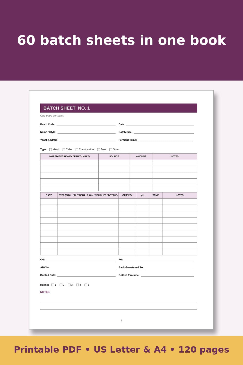 Homestead Brewing Log Book – printable PDF preview 3