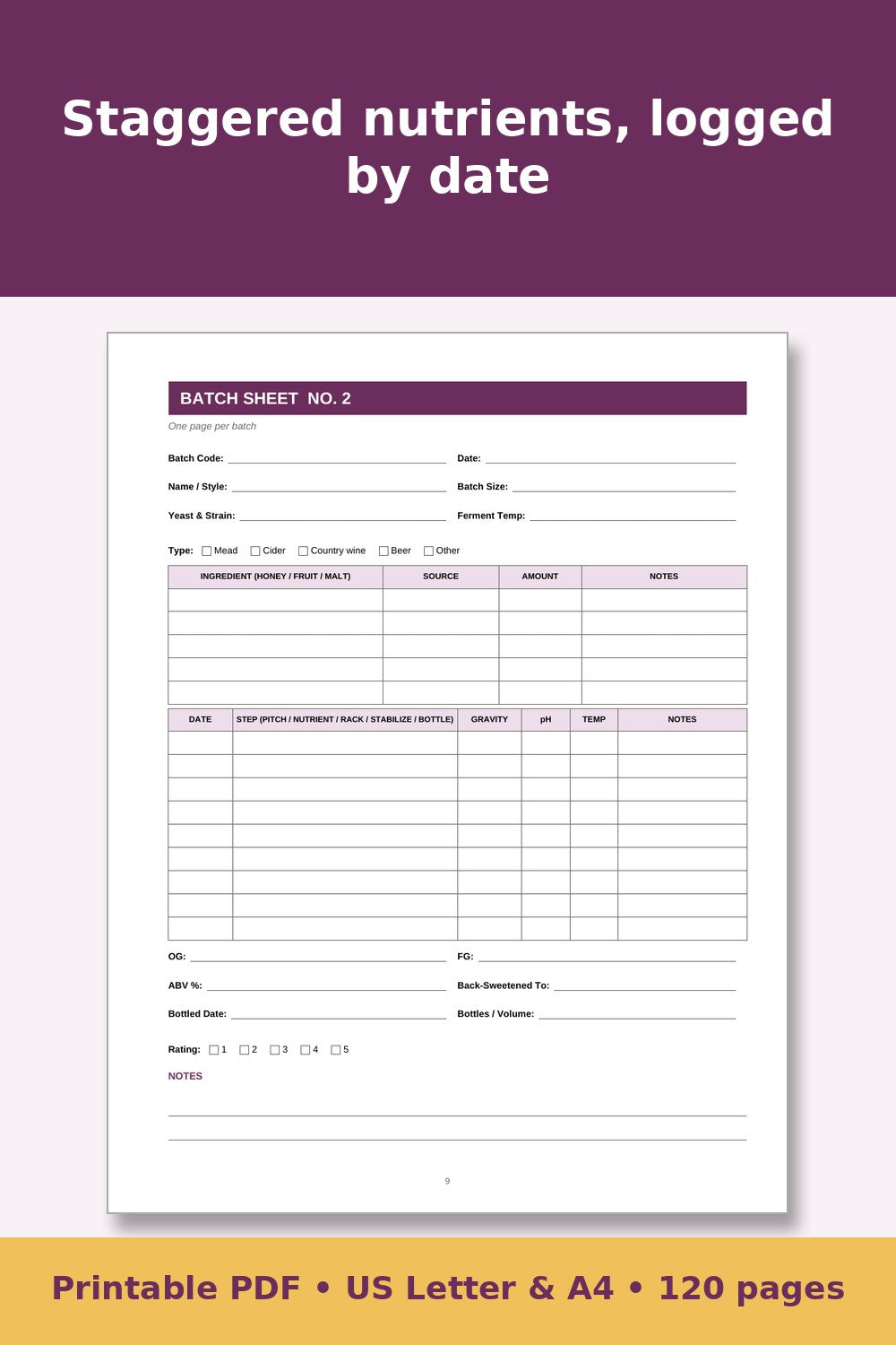 Homestead Brewing Log Book – printable PDF preview 5