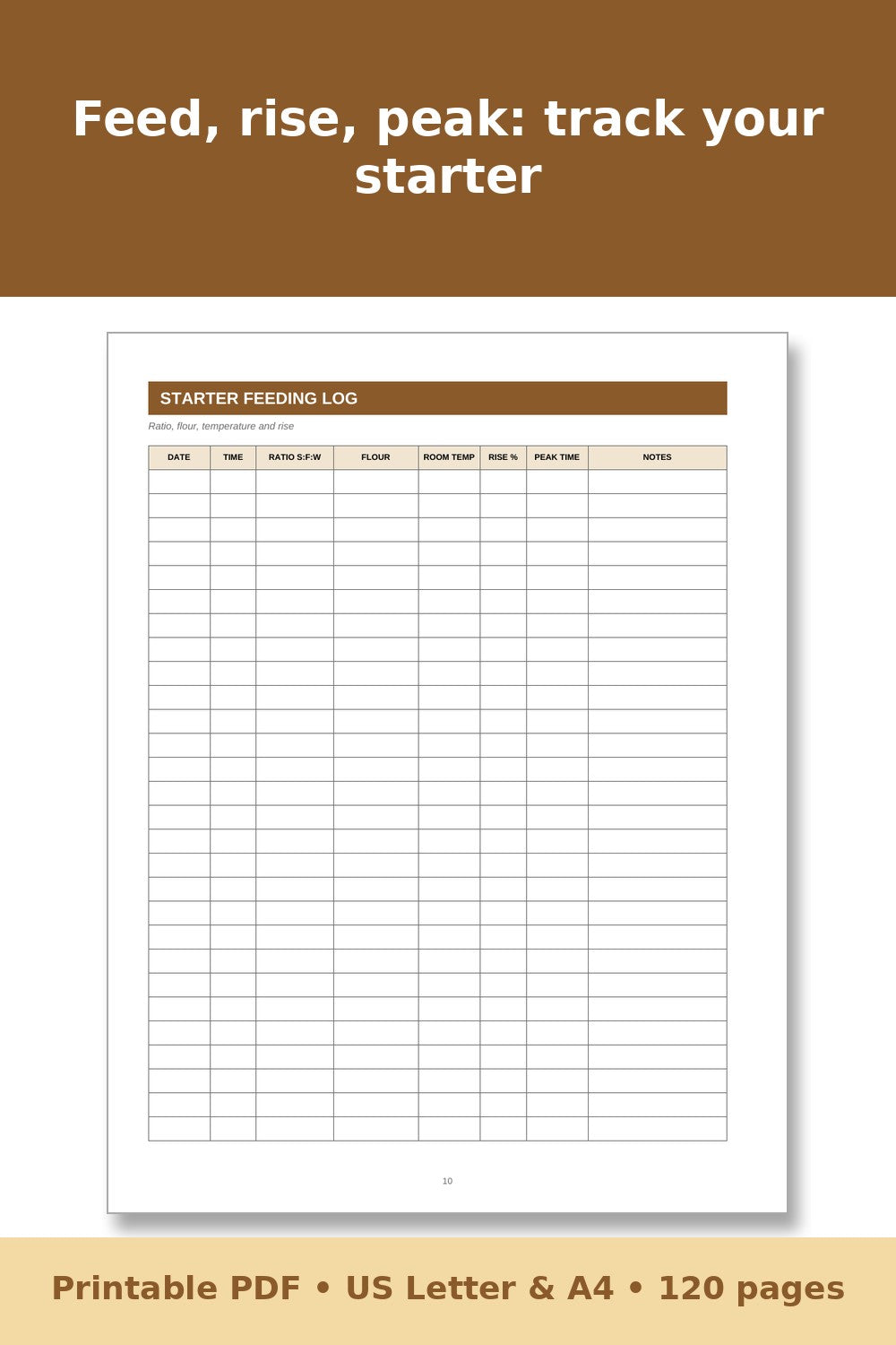 Sourdough and Fermentation Log Book – printable PDF preview 2