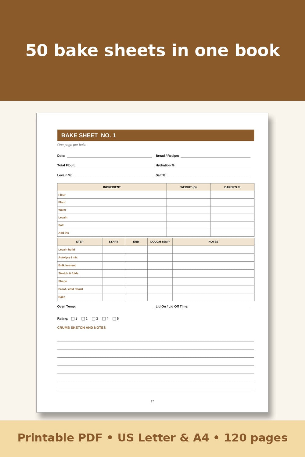 Sourdough and Fermentation Log Book – printable PDF preview 3